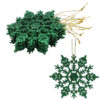 Pack of 12-10cm Glitter Snowflake Hanging Decorations - Christmas Decorations (Green)