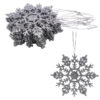 Pack of 12-10cm Glitter Snowflake Hanging Decorations - Christmas Decorations (Silver)