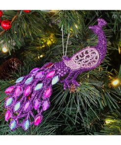 Christmas Concepts® 20cm Peacock Decoration With Jewelled Tail Christmas Tree Decorations (Purple Beaded, Pack of 1)