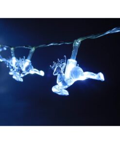 10 White Battery Operated LED Lights with Shades On 2.3M Cable - Christmas Lights - Party Lights (Clear Reindeer Shade)