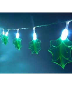 10 White Battery Operated LED Lights with Shades On 2.3M Cable - Christmas Lights - Party Lights (Green Holly Shade)