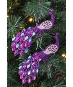 Christmas Concepts® 20cm Peacock Decoration With Jewelled Tail Christmas Tree Decorations (Purple Beaded, Pack of 2)