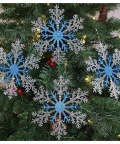 Christmas Concepts® 21cm 8" Large Glitter Decorated Snowflake Decoration - Christmas Baubles (Royal Blue, Pack of 4)