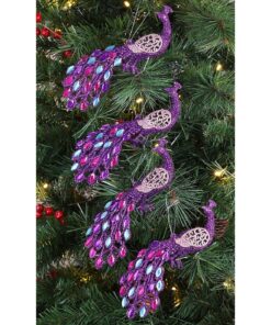 Christmas Concepts® 20cm Peacock Decoration With Jewelled Tail Christmas Tree Decorations (Purple Beaded, Pack of 4)