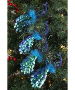 Christmas Concepts® 20cm Peacock Decoration With Jewelled Tail Christmas Tree Decorations (Midnight Blue Sequins, Pack of 4)
