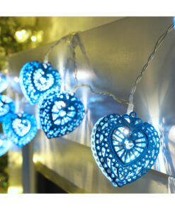10 Warm White LED Metal Filigree Turquoise Heart Shaped Fairy Lights - Christmas Lights - Everyday Lights - Bedroom Lights