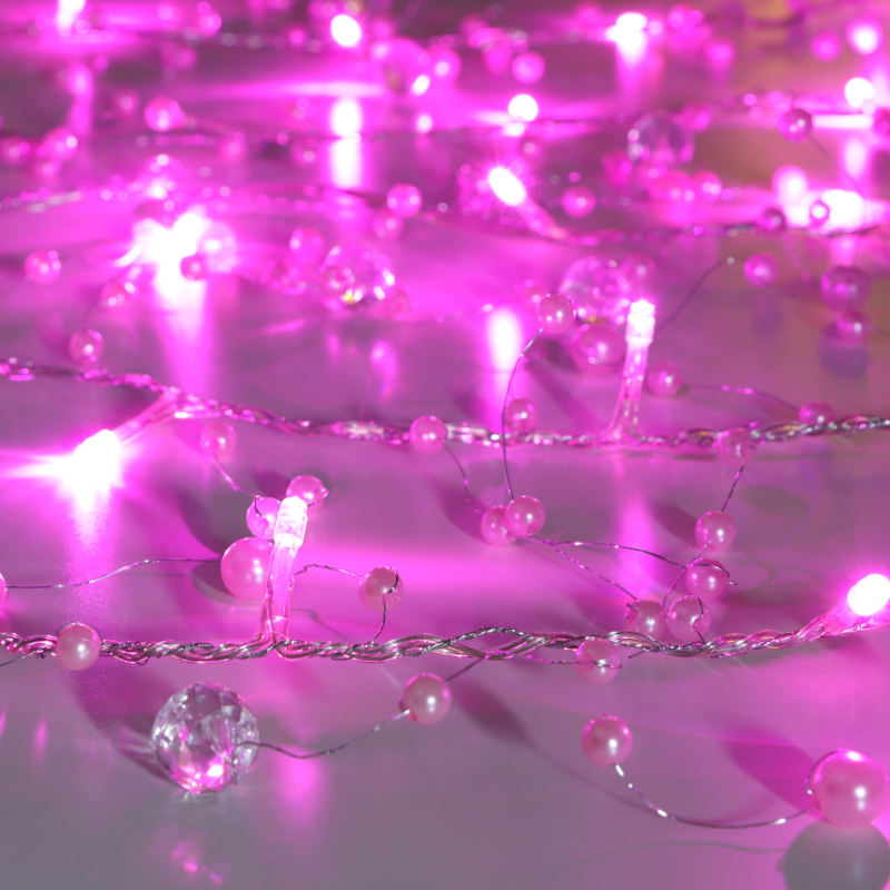 Christmas Concepts Beaded Light Garland With Pink Beads And 20
