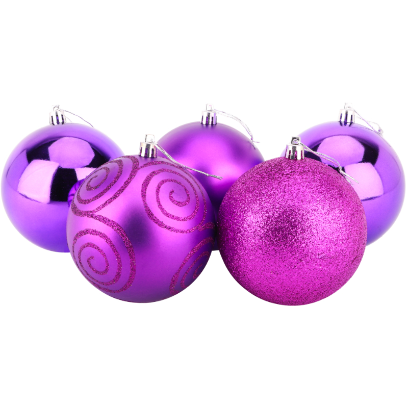 Christmas Concepts® Pack of 5 - Extra Large 100mm Christmas Tree Baubles -  Shiny, Matte & Glitter Decorated Baubles (Purple)