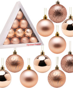 Christmas Concepts® Pack of 10-60mm Christmas Tree Baubles - Shiny, Matte & Glitter Decorated Baubles (Rose Gold)