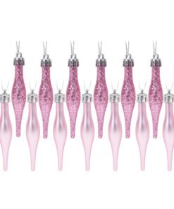 Pack Of 15-8.5cm Droplet Baubles - Matte & Glitter Design - Christmas Baubles (Baby Pink)