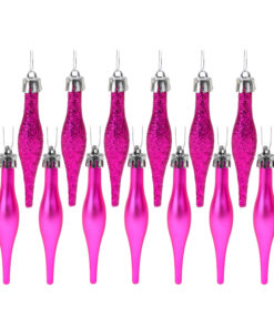 Pack Of 15-8.5cm Droplet Baubles - Matte & Glitter Design - Christmas Baubles (Hot Pink)