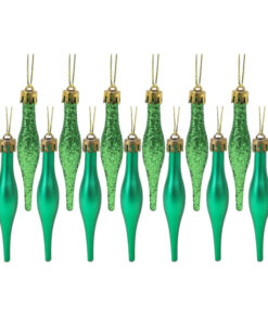 Pack Of 15-8.5cm Droplet Baubles - Matte & Glitter Design - Christmas Baubles (Emerald Green)