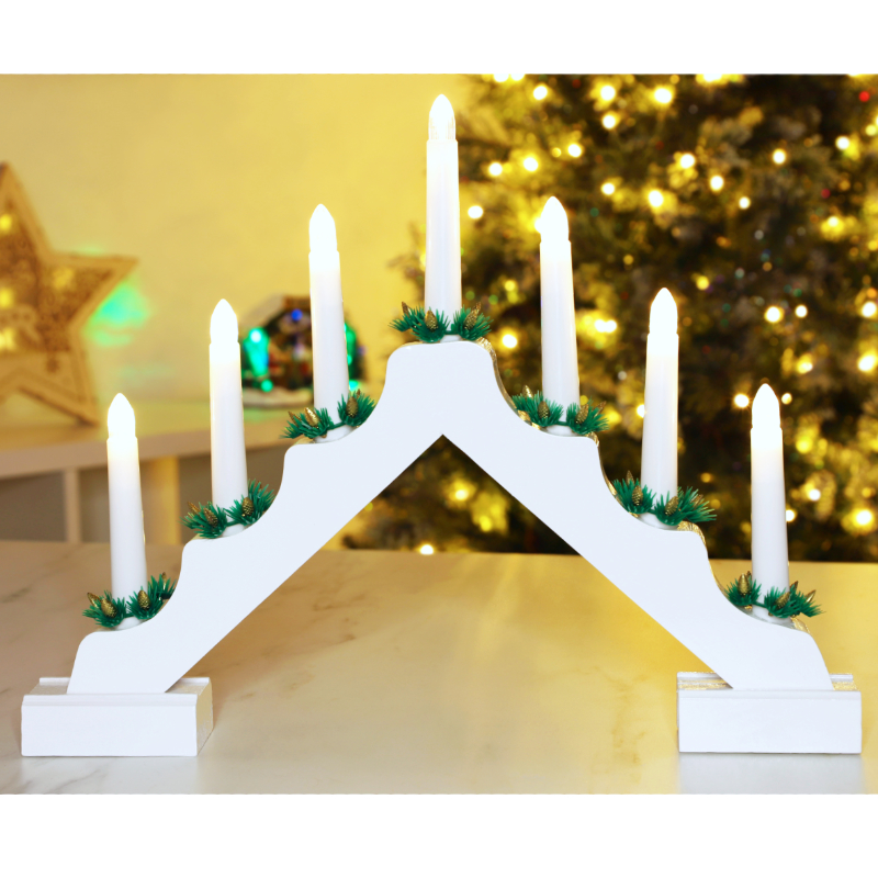 Christmas Concepts Christmas White Wooden Candle Bridge With Warm White LED Lights Battery Operated