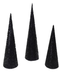Christmas Concepts® Set of 3 Various Size Christmas Cone Trees Decorations With Sequins And Beads (Black)