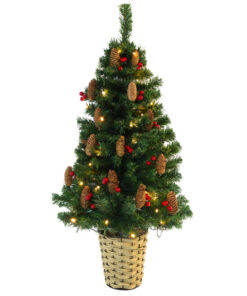 Christmas Concepts® 3ft (90cm) Green Pre Lit Wall Mounted Christmas Tree With Cones And Red Berries