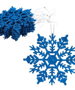 Pack of 12-10cm Glitter Snowflake Hanging Decorations - Christmas Decorations (Royal Blue)