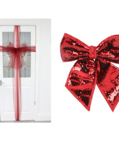 Christmas Concepts® Wine Red Valentines Fabric Door Bow Decoration + 30cm Red & Gold Sequin Bow - Make Your Own Fabric Bow