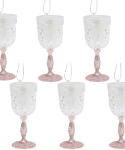 Christmas Concepts® 10cm Glitter Wine Glass Decorations - Luxury Christmas Decorations (Rose Gold, Pack of 6)