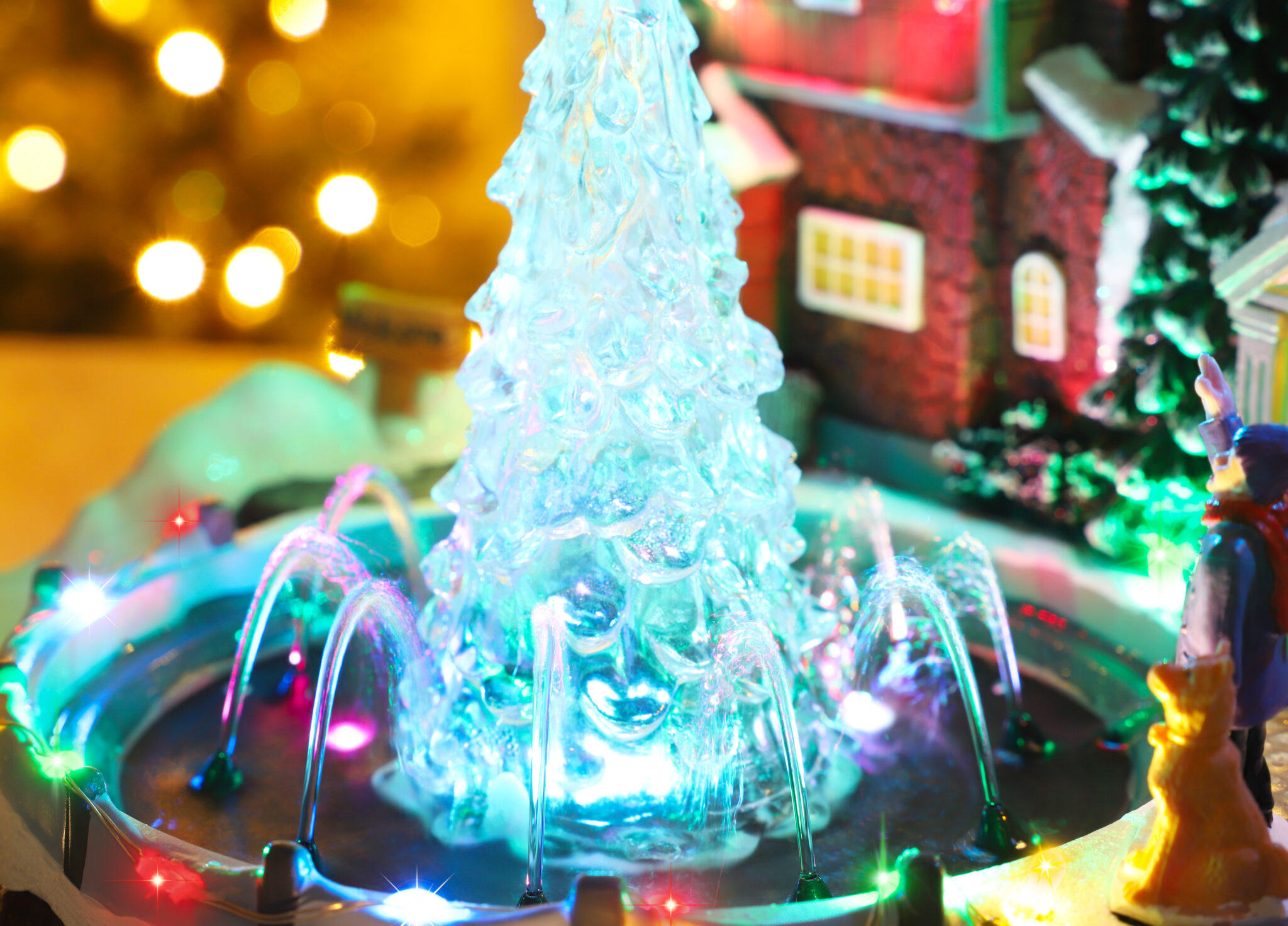Christmas Concepts® 27cm LED Light Up Village Scene with Real Water Fountain and Music – Battery 