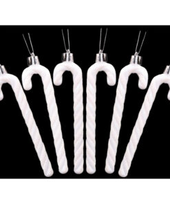 Pack Of 6-13cm Glitter Candy Cane Christmas Tree Decorations (White)