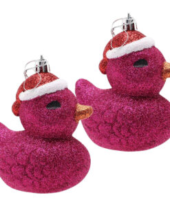 Pack of 2-110mm (4.3") Hot Pink Glittery Festive Duck Baubles - Christmas Tree Decorations