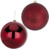 Pack Of 2-200mm Baubles - Shiny & Glitter Design - Giant Christmas Baubles (Rioja Red)