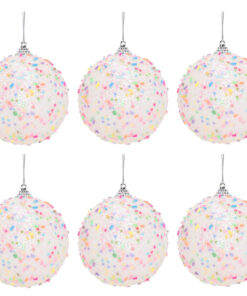 Christmas Concepts® Pack of 6-90mm (3.5") White Glittery Baubles With Multi Coloured Sprinkles - Candy Land Themed Christmas Tree Baubles