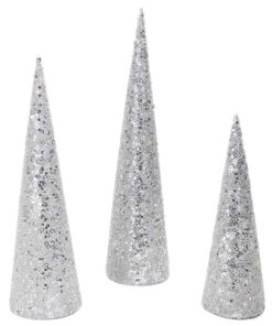 Christmas Concepts® Set of 3 Various Size Christmas Cone Trees Decorations With Sequins And Beads (Silver)