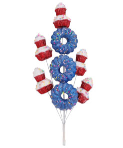 40cm (16") Cupcake & Donut Candy Theme Glittery Christmas Tree Pick - DIY Garland/Wreath/Flower Arrangements - Christmas Stem Ornaments (Red & Blue)