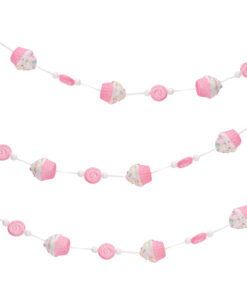 1.5m (4ft 9") Sparkly Cupcake Garland With Sprinkles & Iridescent Glitter - Candy Theme Birthday/Christmas Decorations