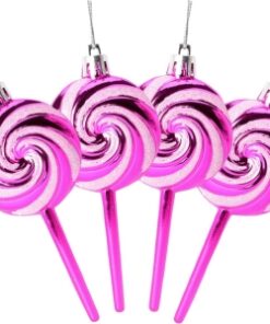 Christmas Concepts® Pack of 4-110mm (4.3") Hot Pink Glittery Festive Lollipop Baubles - Christmas Tree Decorations