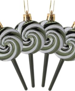 Christmas Concepts® Pack of 4-110mm (4.3") Forest Green Glittery Festive Lollipop Baubles - Christmas Tree Decorations