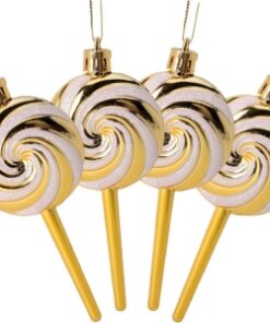 Christmas Concepts® Pack of 4-110mm (4.3") Gold Glittery Festive Lollipop Baubles - Christmas Tree Decorations