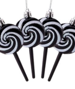 Christmas Concepts® Pack of 4-110mm (4.3") Black Glittery Festive Lollipop Baubles - Christmas Tree Decorations
