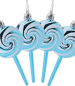 Christmas Concepts® Pack of 4-110mm (4.3") Turquoise Glittery Festive Lollipop Baubles - Christmas Tree Decorations