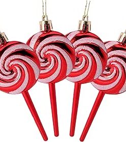Christmas Concepts® Pack of 4-110mm (4.3") Red Glittery Festive Lollipop Baubles - Christmas Tree Decorations