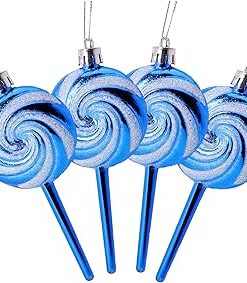 Christmas Concepts® Pack of 4-110mm (4.3") Royal Blue Glittery Festive Lollipop Baubles - Christmas Tree Decorations