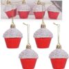 Christmas Concepts® Pack of 4-60mm (2.3") Red Glittery Festive Cupcake Baubles - Christmas Tree Decorations