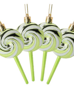 Christmas Concepts® Pack of 4-110mm (4.3") Lime Green Glittery Festive Lollipop Baubles - Christmas Tree Decorations