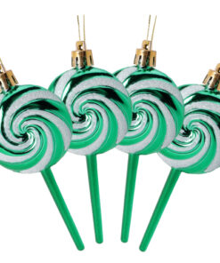 Christmas Concepts® Pack of 4-110mm (4.3") Emerald Green Glittery Festive Lollipop Baubles - Christmas Tree Decorations