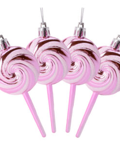 Christmas Concepts® Pack of 4-110mm (4.3") Baby Pink Glittery Festive Lollipop Baubles - Christmas Tree Decorations