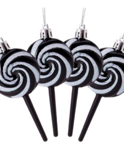 Christmas Concepts® Pack of 4-110mm (4.3") Black Glittery Festive Lollipop Baubles - Christmas Tree Decorations