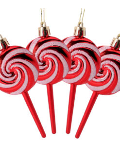 Christmas Concepts® Pack of 4-110mm (4.3") Red Glittery Festive Lollipop Baubles - Christmas Tree Decorations